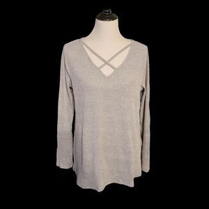 Light Grey V-Neck Caged Sweater